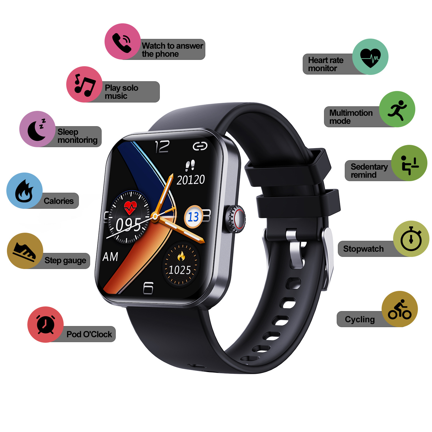 Smart watch fitness heart rate blood oxygen sleep pedometer